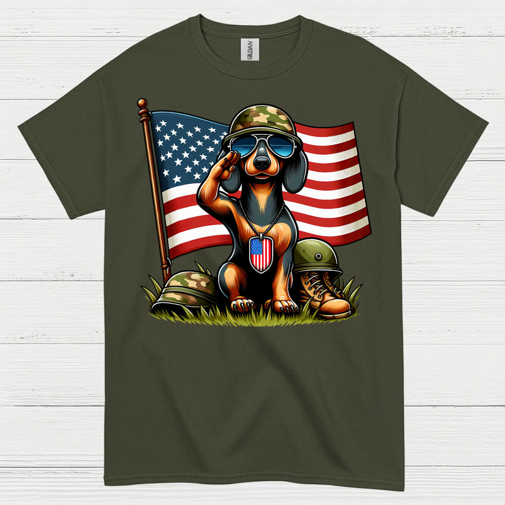 Patriotic Military Soldier Dachshund T Shirt