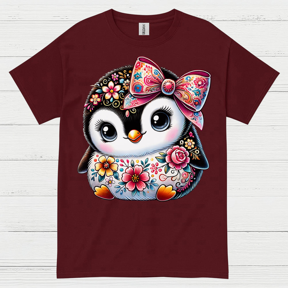 Cute Floral Penguin Girl Graphic T Shirt