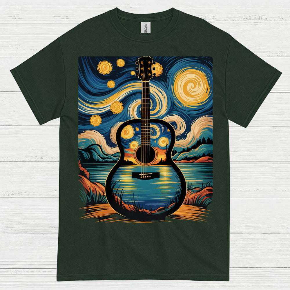 Guitar Starry Night Art T Shirt