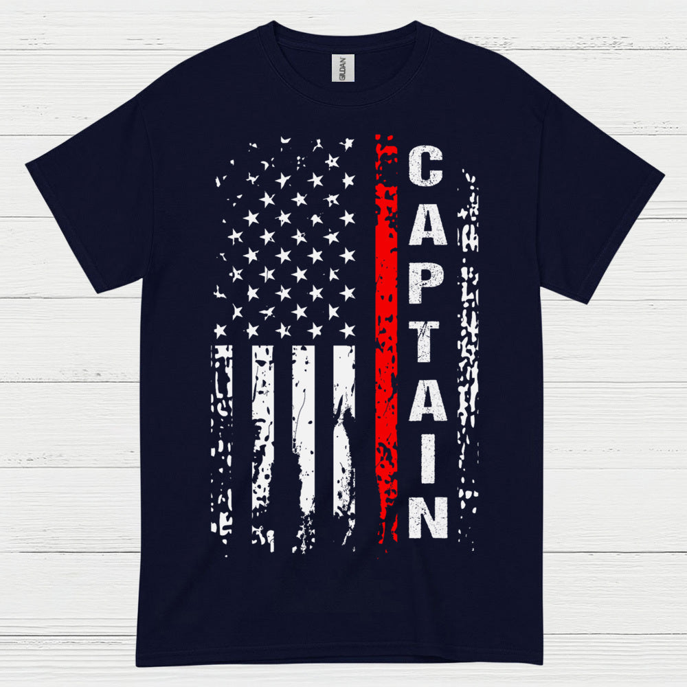 Firefighter Captain Thin Red Line Flag T Shirt