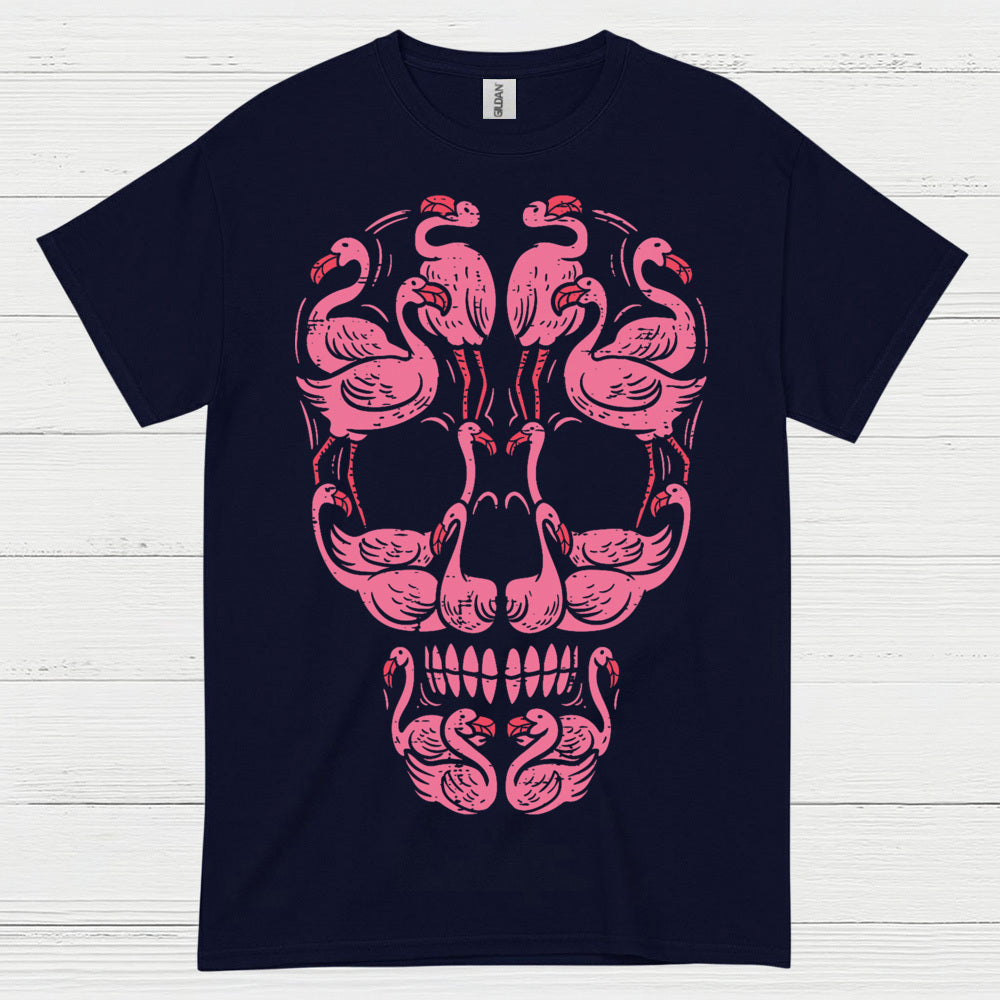 Pink Flamingo Skull Art Graphic T Shirt