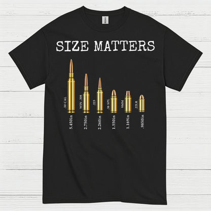 Size Matters Funny Ammo Comparison Graphic T Shirt