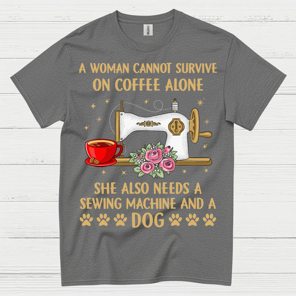 Sewing Machine Coffee Dog Humor T Shirt