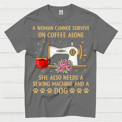 Sewing Machine Coffee Dog Humor T Shirt