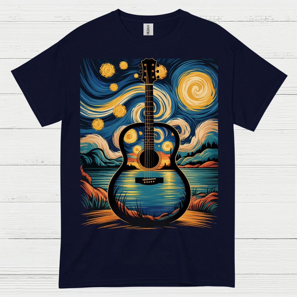 Guitar Starry Night Art T Shirt