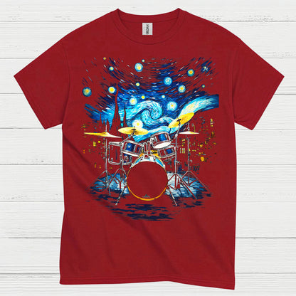 Drum Set Starry Night Art T Shirt
