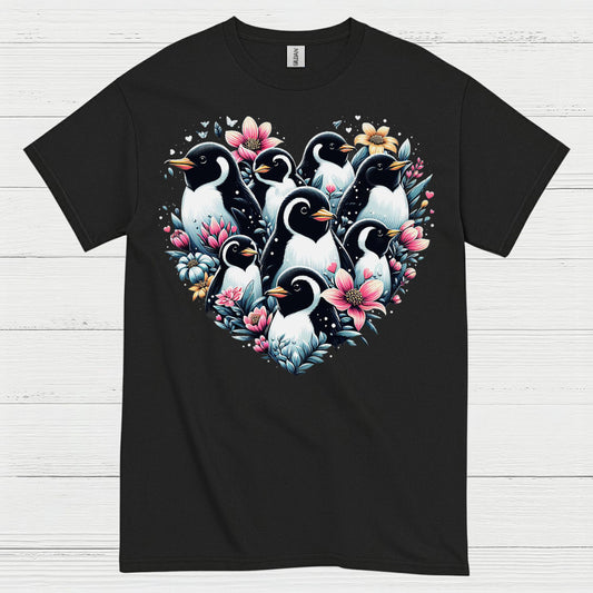 Floral Penguin Family Heart Art Graphic T Shirt