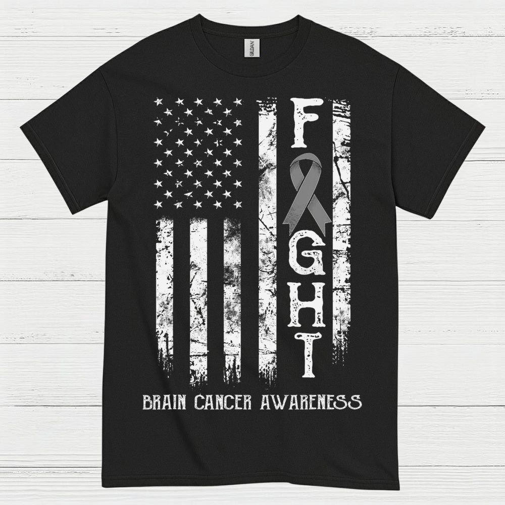 Fight Brain Cancer Awareness American Flag T Shirt
