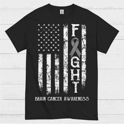 Fight Brain Cancer Awareness American Flag T Shirt
