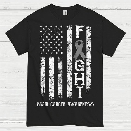 Fight Brain Cancer Awareness American Flag T Shirt