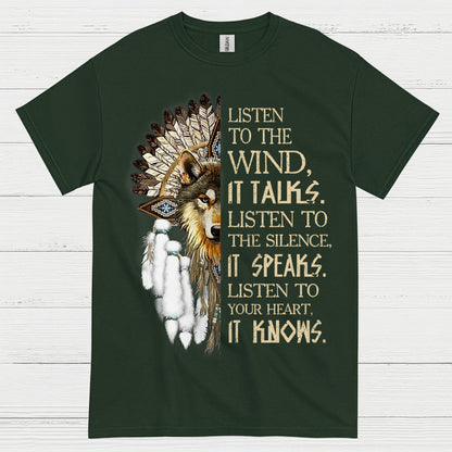 Listen To The Wind Wolf Spirit Native Wisdom T Shirt