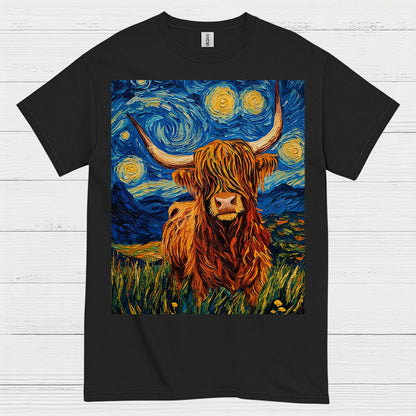 Highland Cow Starry Night Art T Shirt