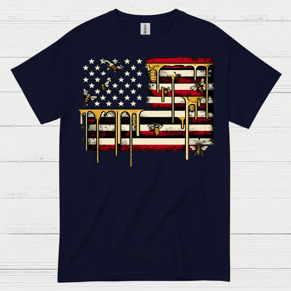 Patriotic Bee American Flag T Shirt