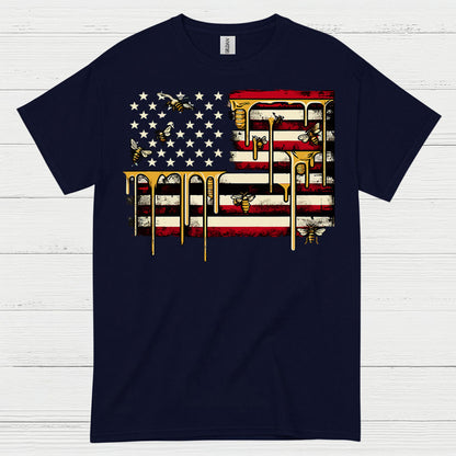 Patriotic Bee American Flag T Shirt