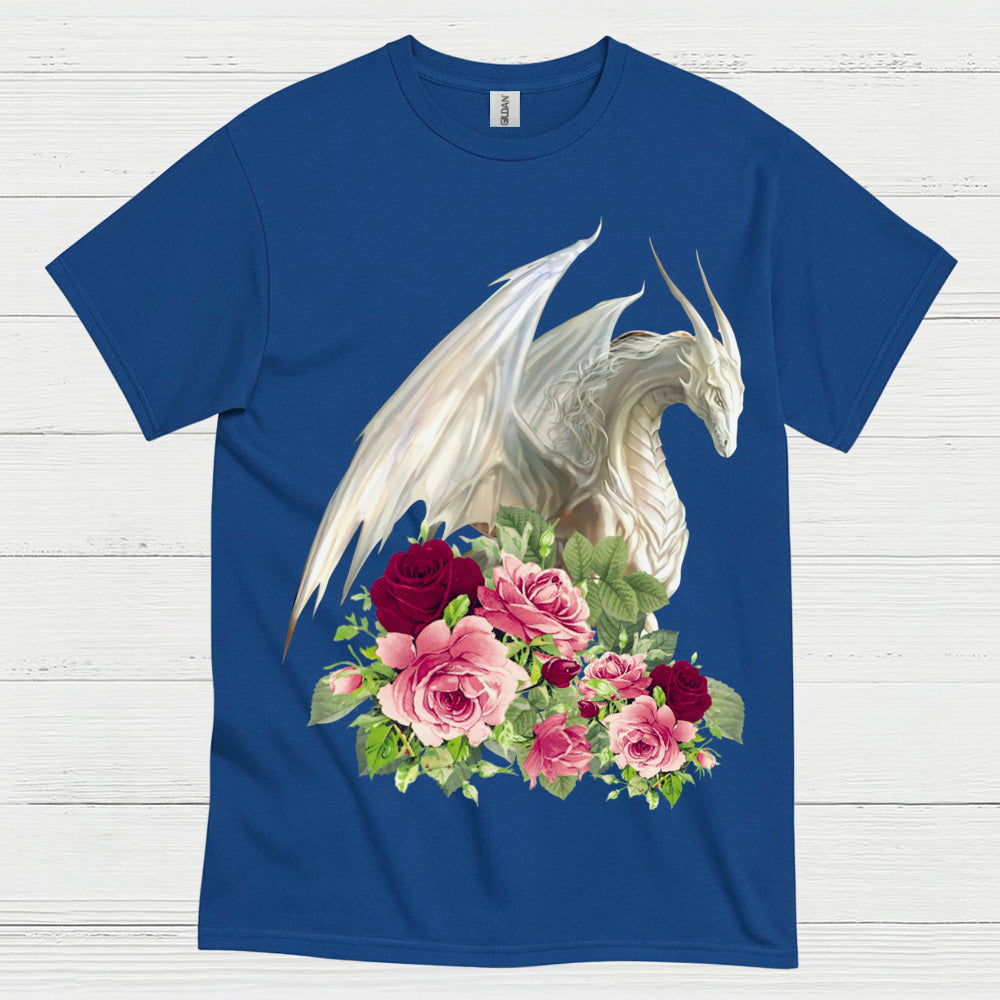 White Dragon With Roses T Shirt