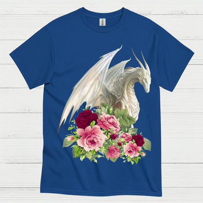 White Dragon With Roses T Shirt