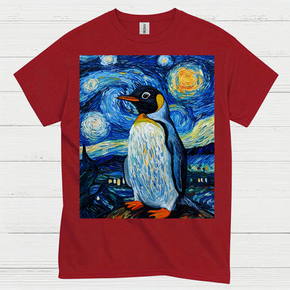 Penguin Starry Night Art Graphic T Shirt
