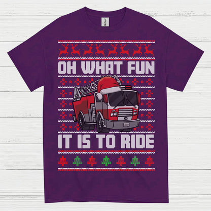 Oh What Fun It Is To Ride Fire Truck Christmas T Shirt