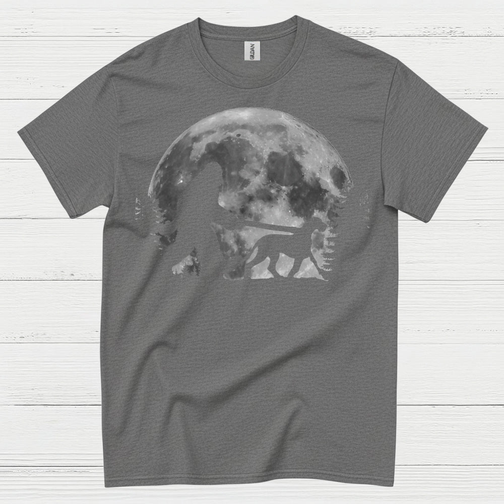 Bigfoot Walking Dog Moon T Shirt
