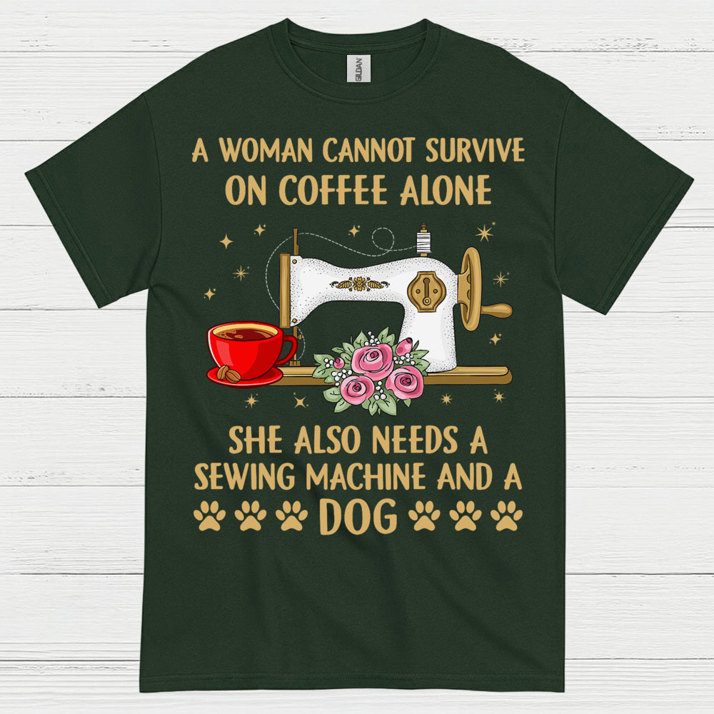 Sewing Machine Coffee Dog Humor T Shirt