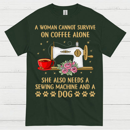Sewing Machine Coffee Dog Humor T Shirt
