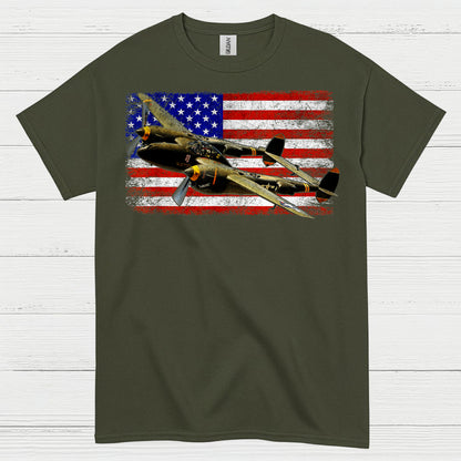 American Flag Warbird Airplane T Shirt