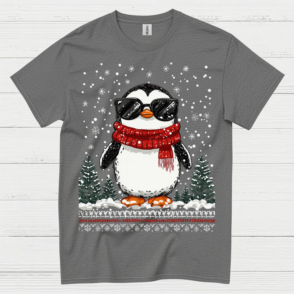 Cool Winter Penguin Christmas Graphic T Shirt