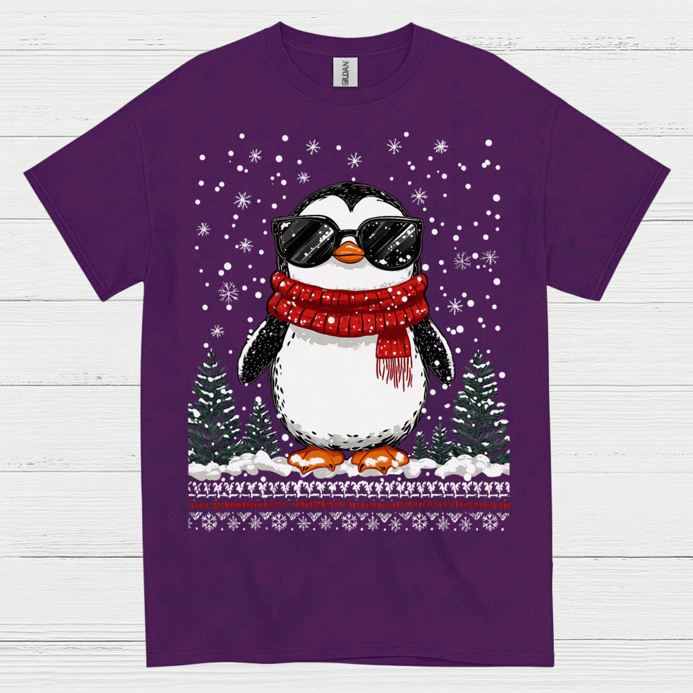 Cool Winter Penguin Christmas Graphic T Shirt