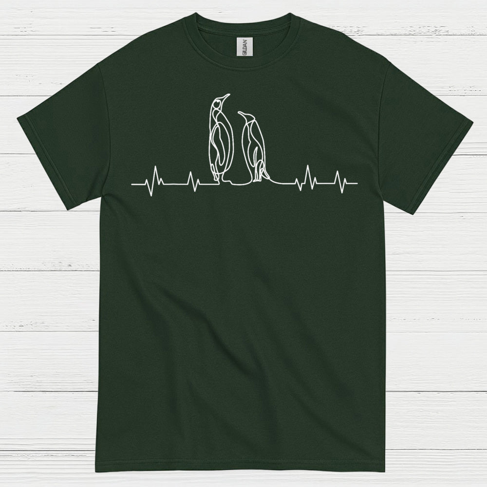 Minimal Penguin Heartbeat Line Art T Shirt
