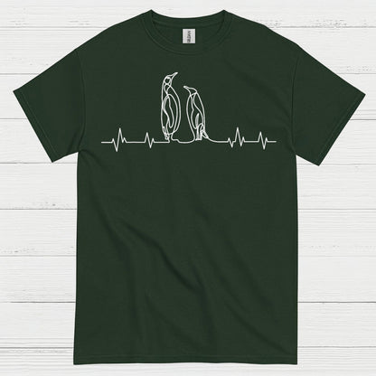 Minimal Penguin Heartbeat Line Art T Shirt