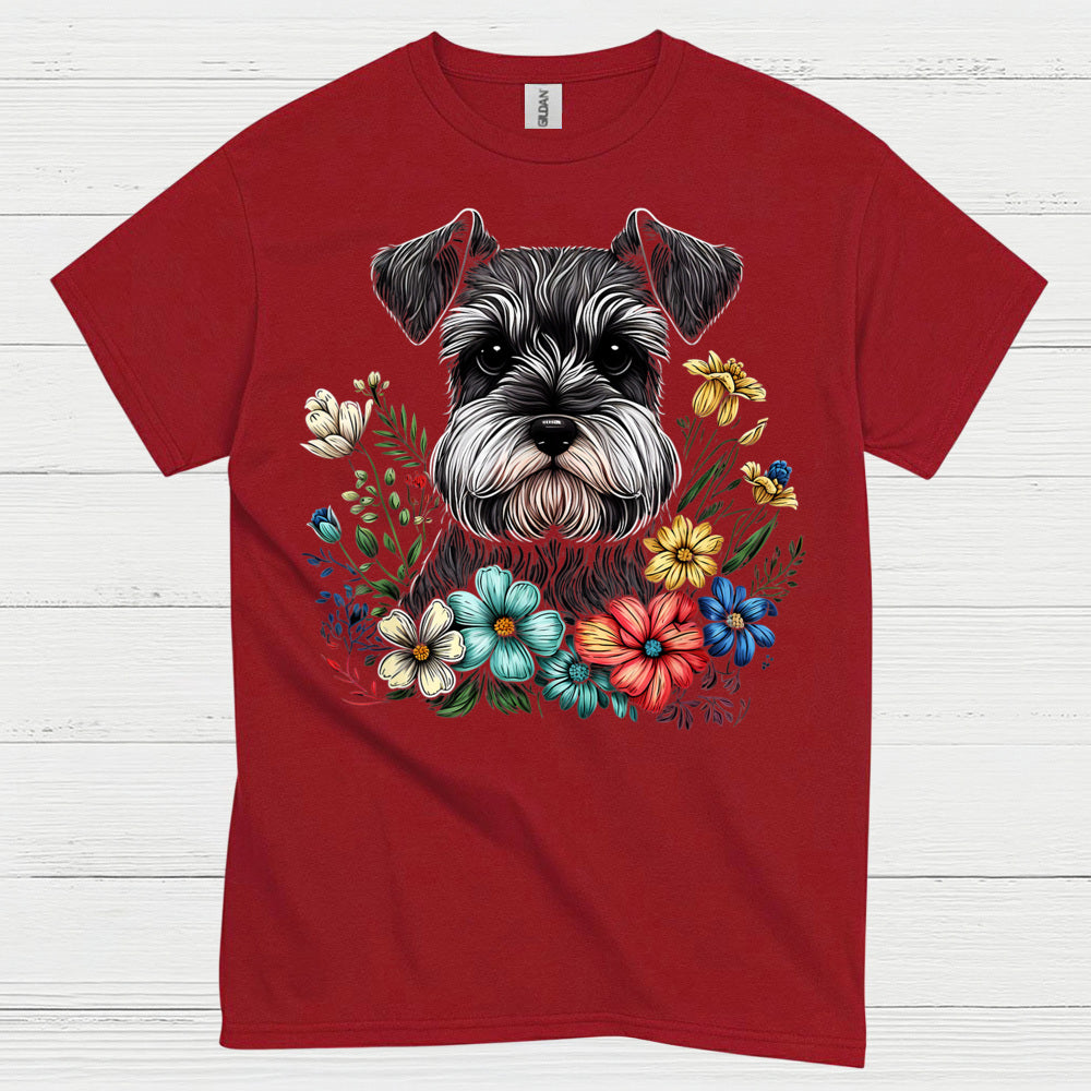 Floral Schnauzer Dog Art Lover T Shirt