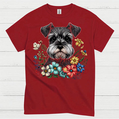 Floral Schnauzer Dog Art Lover T Shirt