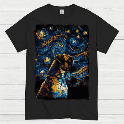 Starry Night Boxer Dog Art T Shirt