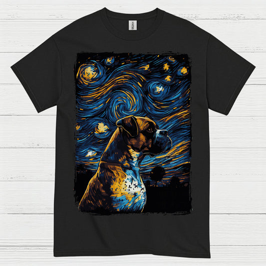 Starry Night Boxer Dog Art T Shirt