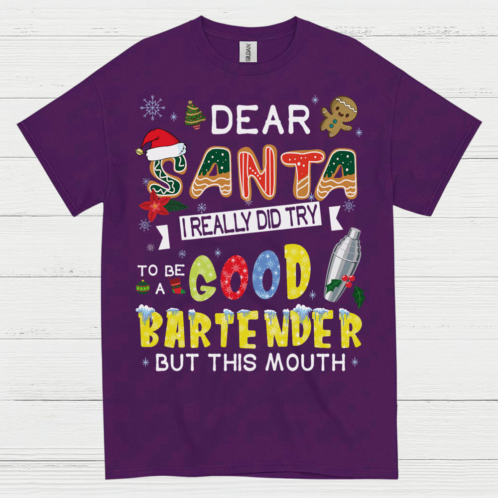 Dear Santa Bartender Christmas Humor T Shirt