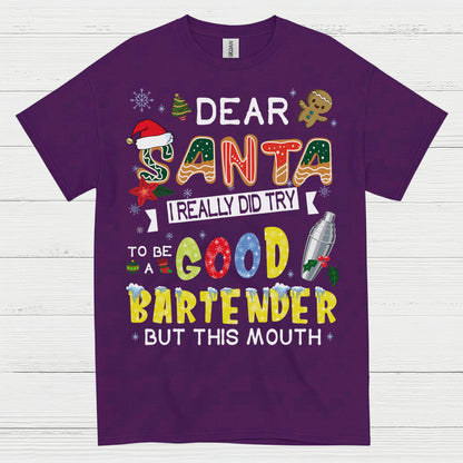 Dear Santa Bartender Christmas Humor T Shirt
