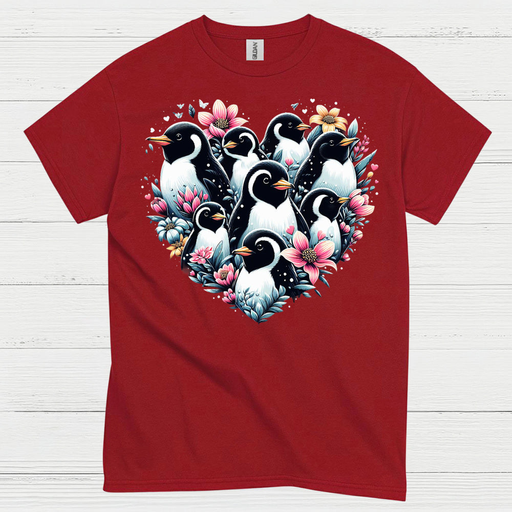 Floral Penguin Family Heart Art Graphic T Shirt