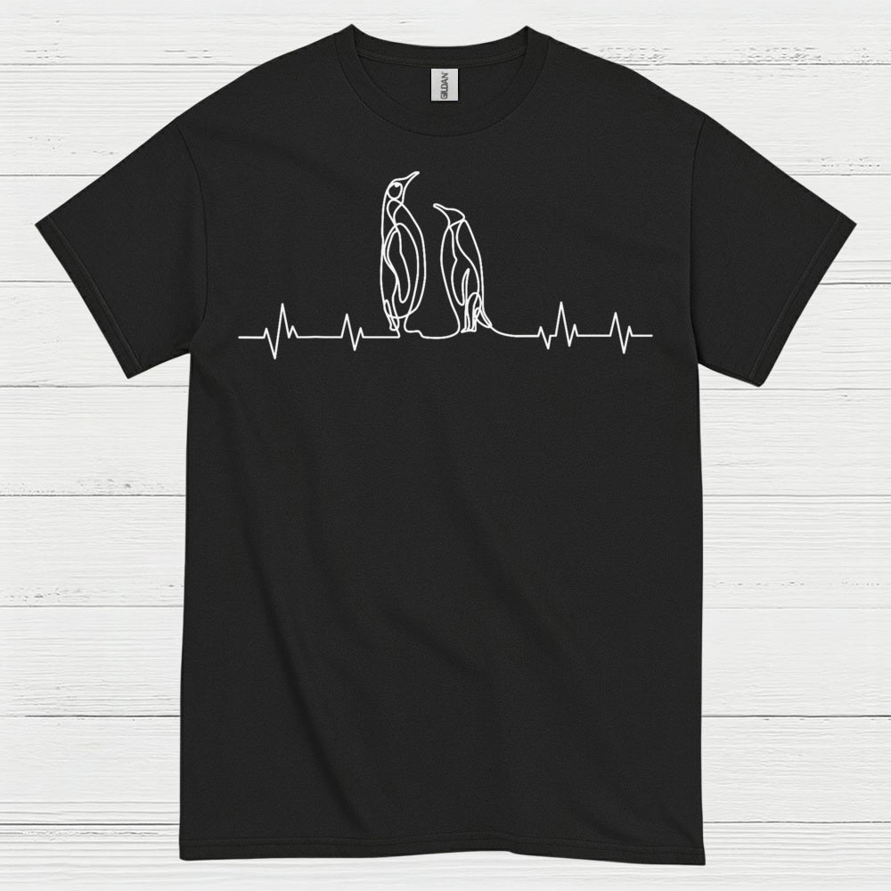 Minimal Penguin Heartbeat Line Art T Shirt