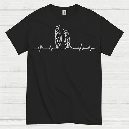 Minimal Penguin Heartbeat Line Art T Shirt