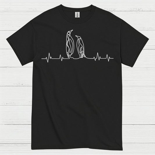 Minimal Penguin Heartbeat Line Art T Shirt