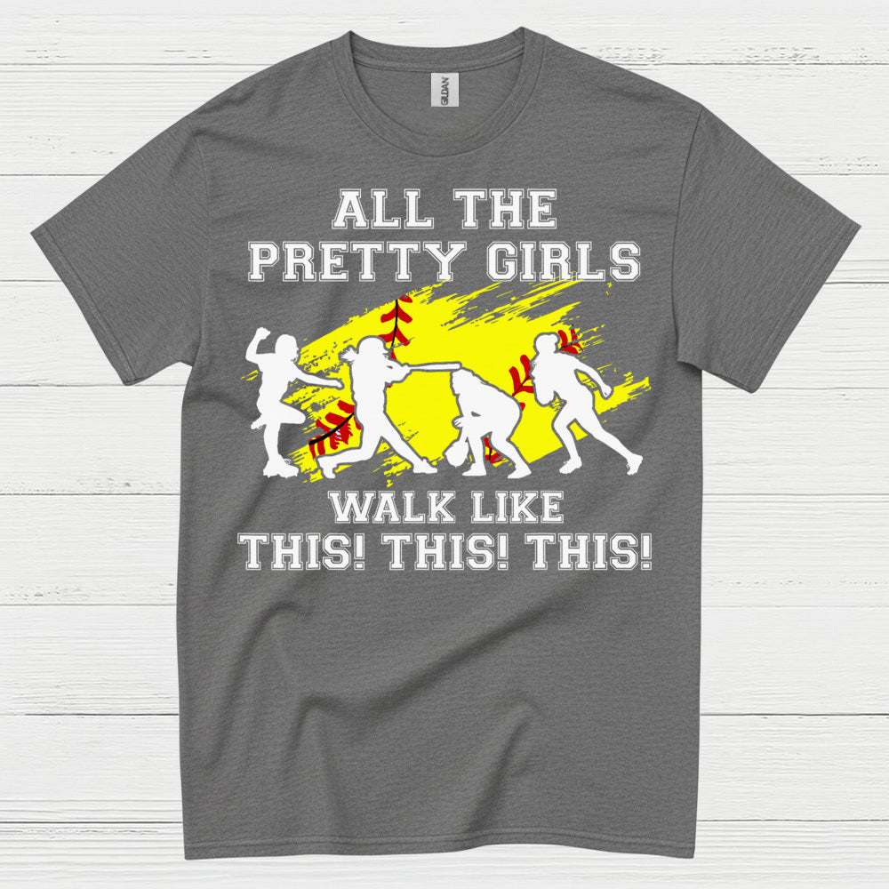 Pretty Girls Softball Walk Style T Shirt