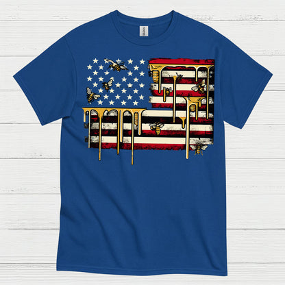 Patriotic Bee American Flag T Shirt