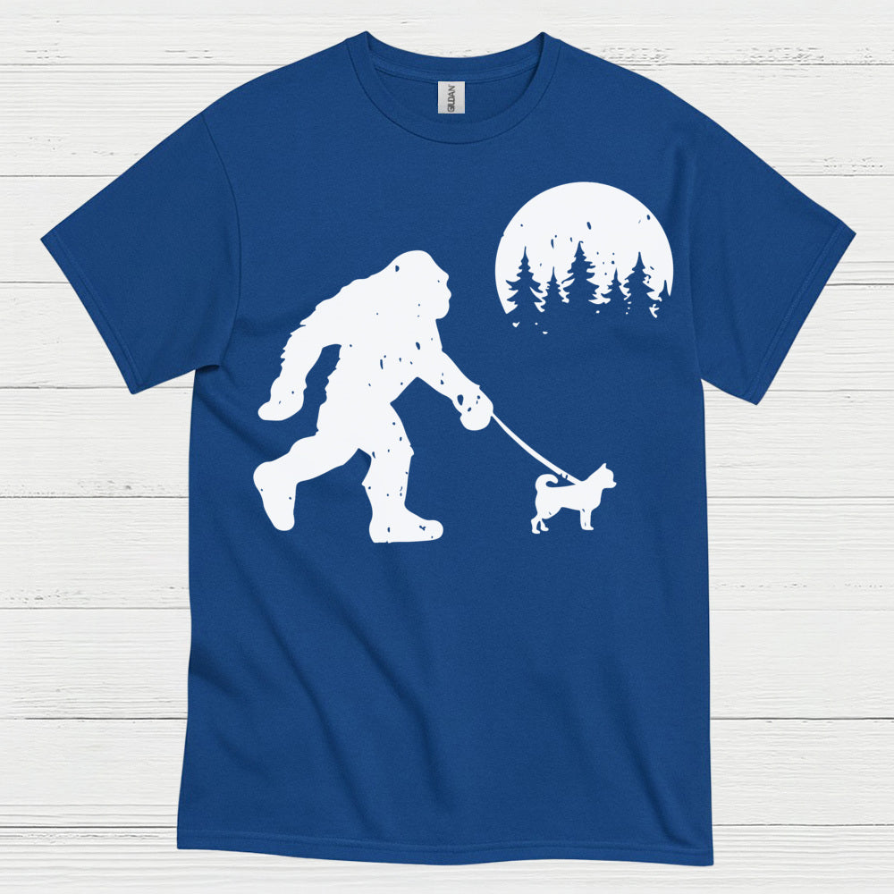 Bigfoot Walking Dog Silhouette T Shirt