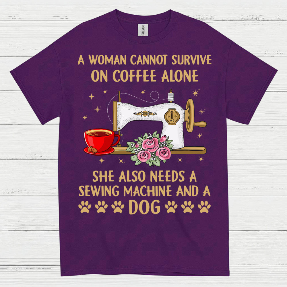 Sewing Machine Coffee Dog Humor T Shirt