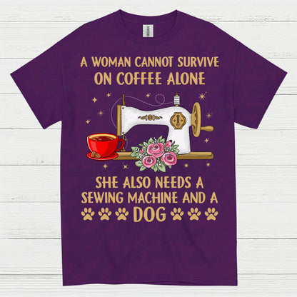 Sewing Machine Coffee Dog Humor T Shirt