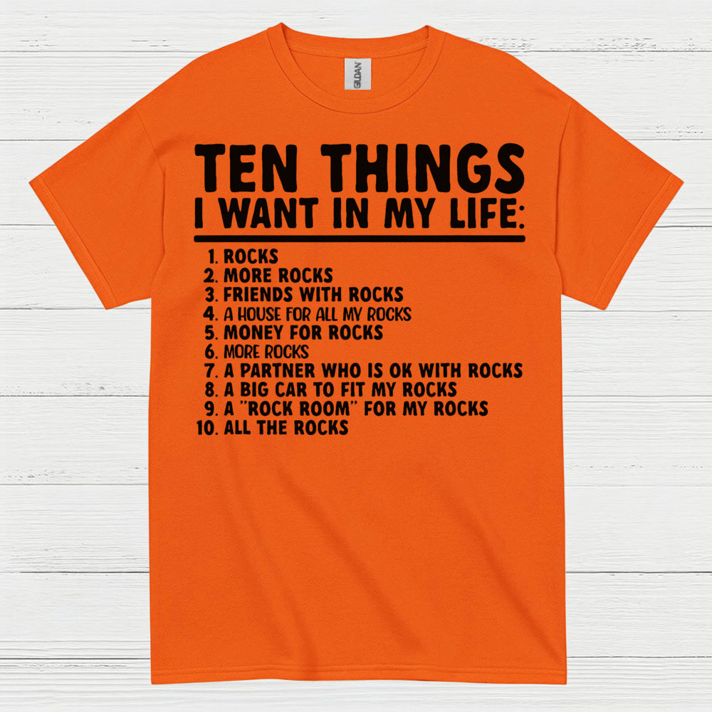Ten Things I Want In My Life Rocks T Shirt