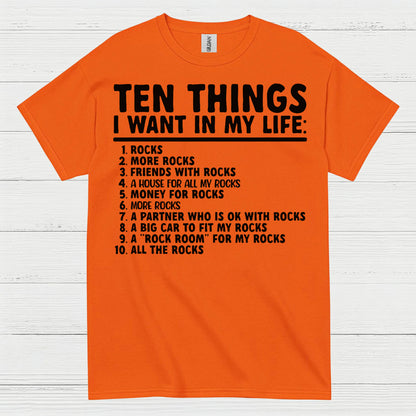 Ten Things I Want In My Life Rocks T Shirt