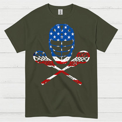 American Flag Lacrosse Goalie Skull T Shirt
