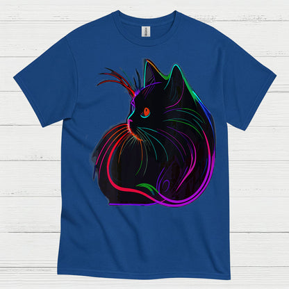 Neon Cat Line Art T Shirt