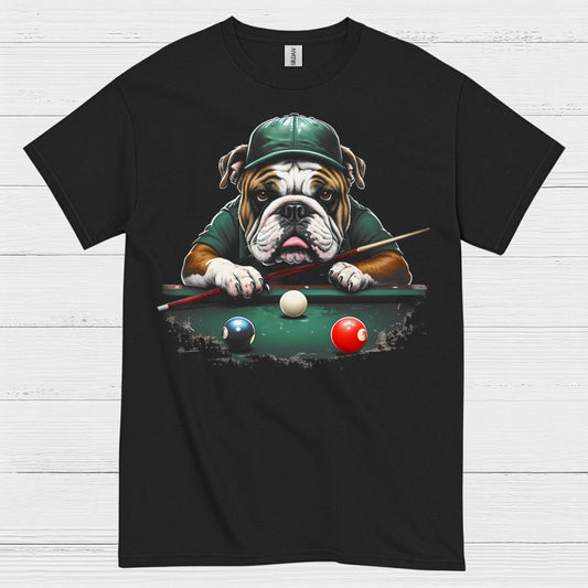 Bulldog Playing Pool Graphic T Shirt